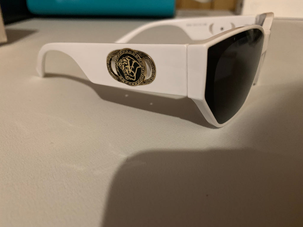 Versace Women’s Square Sunglasses White Plastic Frame Black Tinted Lenses