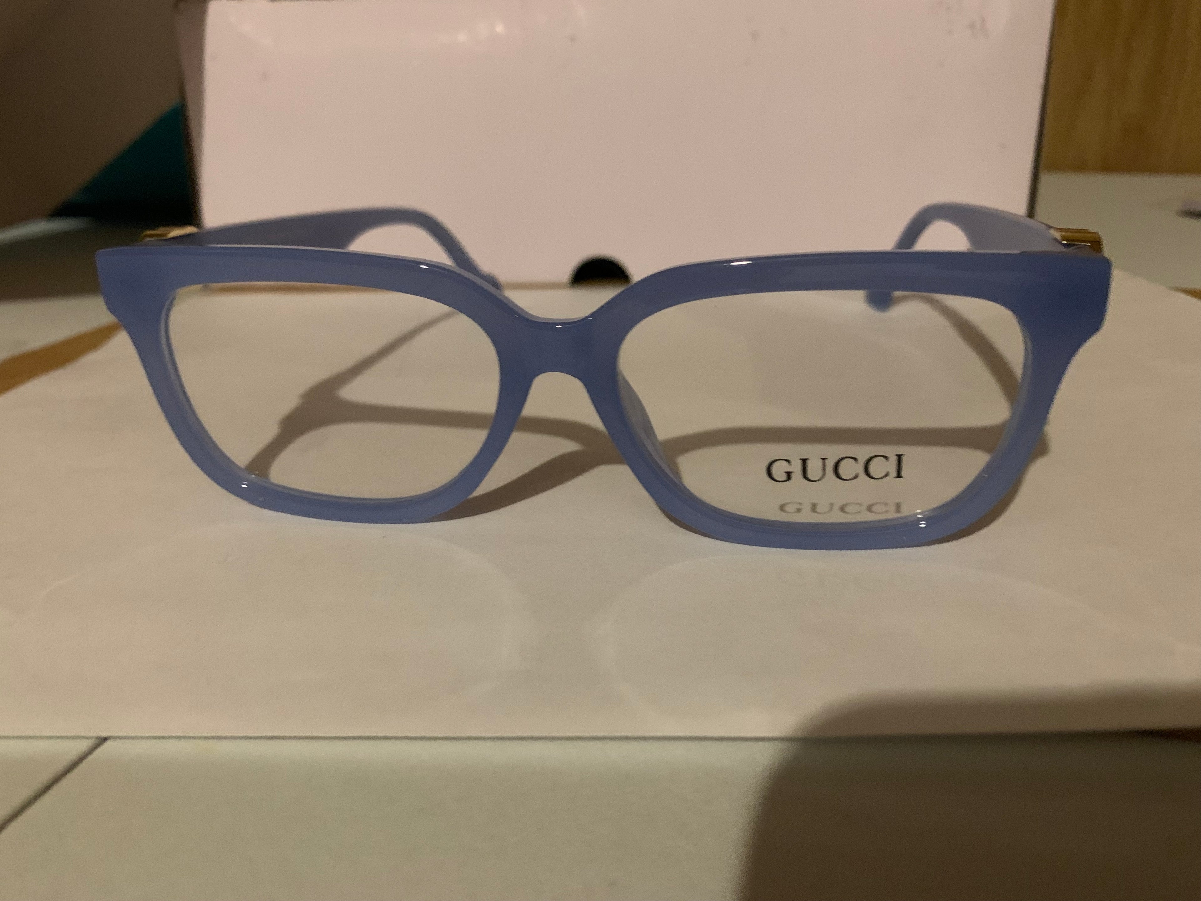 Gucci Blue Square Plastic Full Rim Eyeglasses Frames Unisex Designer Soli