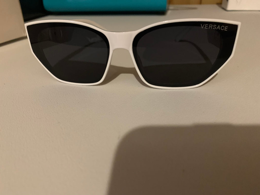 Versace Women’s Square Sunglasses White Plastic Frame Black Tinted Lenses