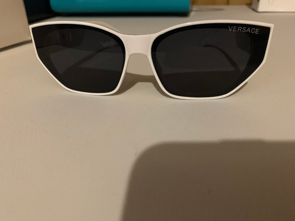Versace Women’s Square Sunglasses White Plastic Frame Black Tinted Lenses