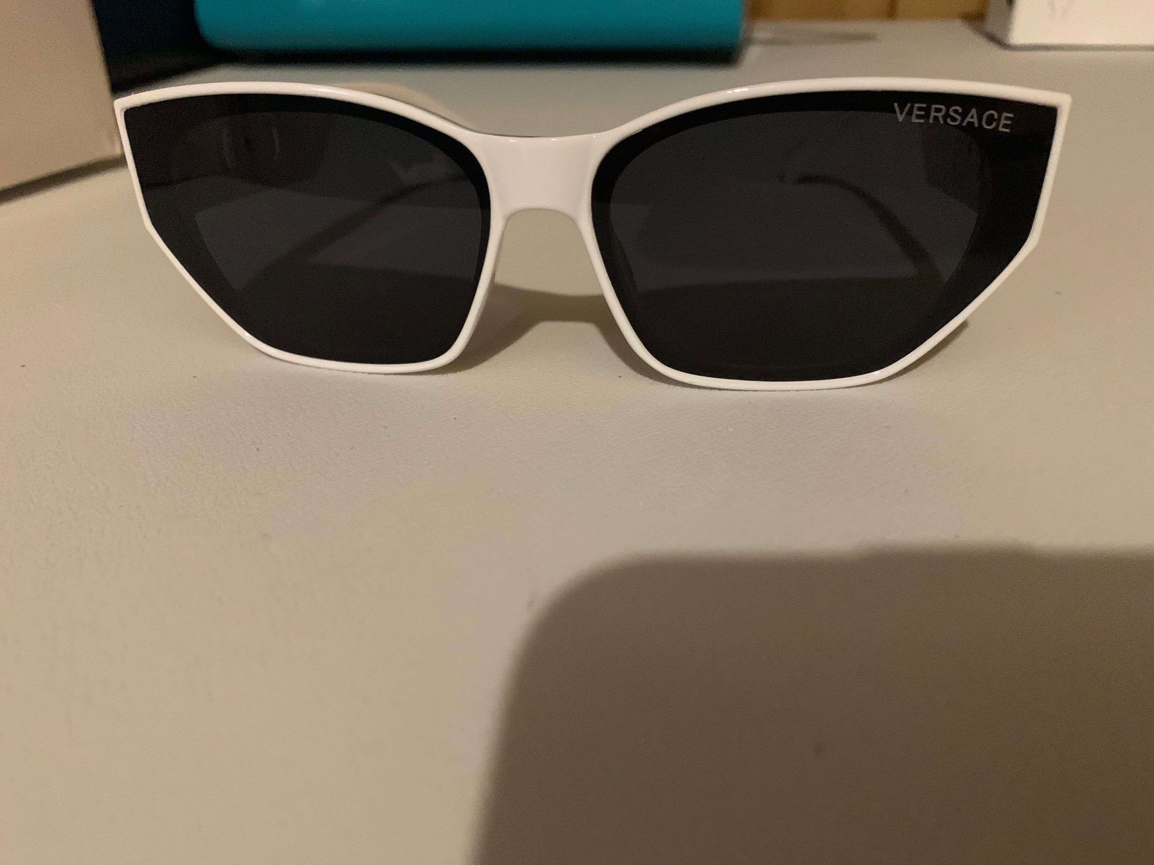 Versace Women’s Square Sunglasses White Plastic Frame Black Tinted Lenses