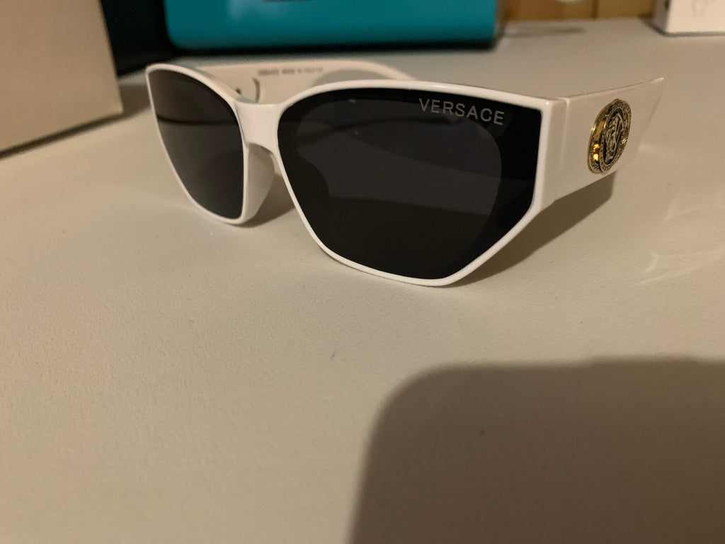 Versace Women’s Square Sunglasses White Plastic Frame Black Tinted Lenses