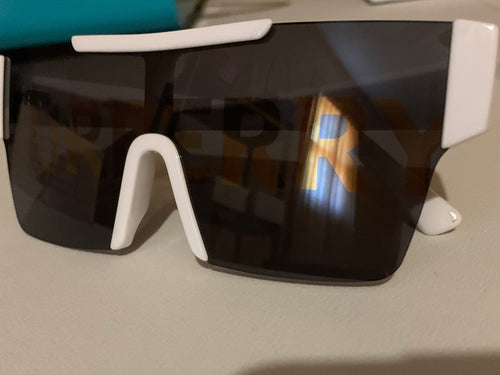 Burberry Men’s Shield Sunglasses White Plastic Frame Black Tinted Lenses